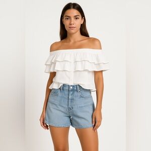 Petersyn White Off-Shoulder Ruffle Skye Blouse XS